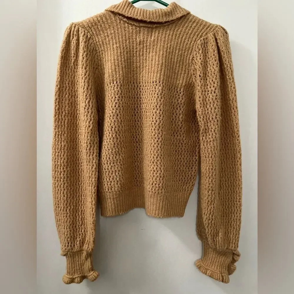 Free People Care FP Snowdrift Pullover Sweater in Camel Heather Size Small